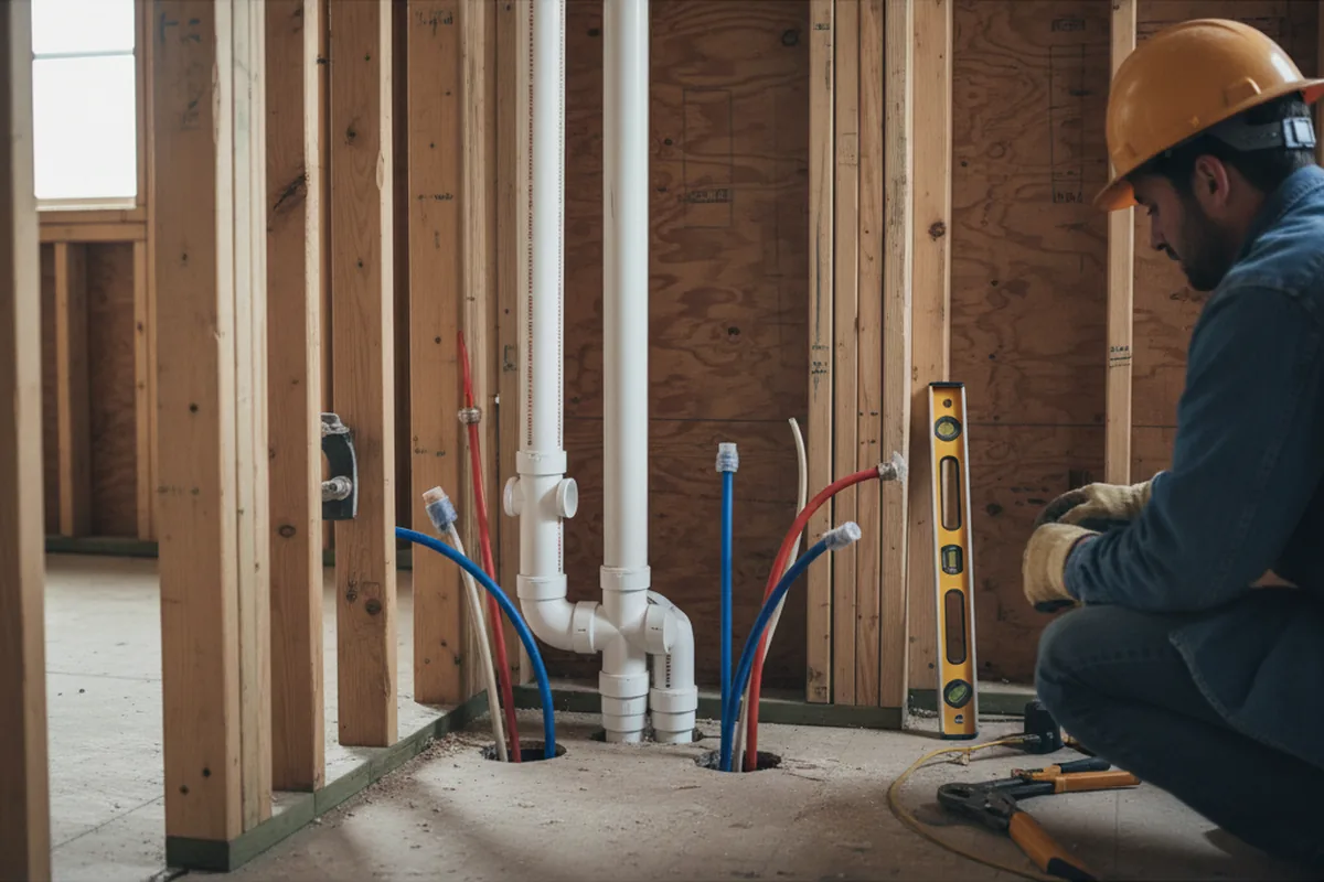 Drain and supply rough-in during Leak Detection in Dyer